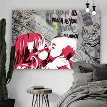 Lade das Bild in den Galerie-Viewer, Aluminiumbild gebürstet Kissing Kids Pop Art Querformat