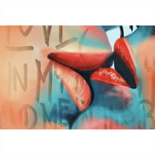 Lade das Bild in den Galerie-Viewer, Spannrahmenbild Küssende Lippen Street Art Querformat