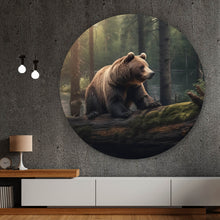 Lade das Bild in den Galerie-Viewer, Aluminiumbild gebürstet Kletternder Bär im Wald Kreis