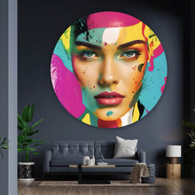Lade das Bild in den Galerie-Viewer, Aluminiumbild gebürstet Buntes Frauengesicht Modern Art Kreis