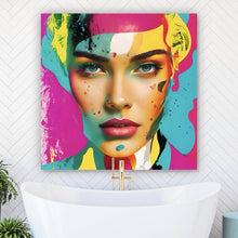 Lade das Bild in den Galerie-Viewer, Leinwandbild Buntes Frauengesicht Modern Art Quadrat