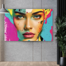 Lade das Bild in den Galerie-Viewer, Leinwandbild Buntes Frauengesicht Modern Art Querformat