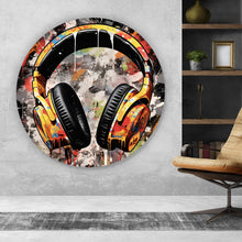 Lade das Bild in den Galerie-Viewer, Aluminiumbild Kopfhörer Headphone Pop Art Kreis
