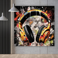 Lade das Bild in den Galerie-Viewer, Aluminiumbild Kopfhörer Headphone Pop Art Quadrat