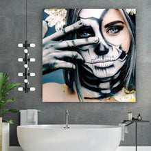 Lade das Bild in den Galerie-Viewer, Aluminiumbild gebürstet La Catrina Blue Eye Quadrat