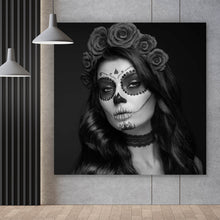 Lade das Bild in den Galerie-Viewer, Aluminiumbild La Catrina Schwarz Weiß Quadrat