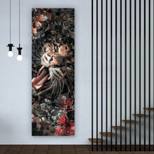 Lade das Bild in den Galerie-Viewer, Acrylglasbild Leopard im Blütenmeer Panorama Hoch