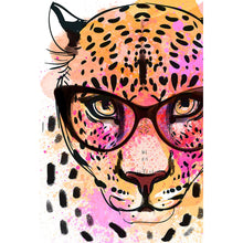 Lade das Bild in den Galerie-Viewer, Leinwandbild Leopard im Zeichenstil Aquarell Hochformat