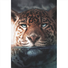 Lade das Bild in den Galerie-Viewer, Aluminiumbild gebürstet Leopard unter Wasser Hochformat