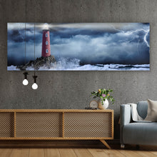 Lade das Bild in den Galerie-Viewer, Acrylglasbild Leuchtturm bei stürmischer See Panorama