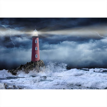 Lade das Bild in den Galerie-Viewer, Spannrahmenbild Leuchtturm bei stürmischer See Querformat