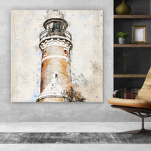 Lade das Bild in den Galerie-Viewer, Leinwandbild Leuchtturm Skizzen Stil Quadrat