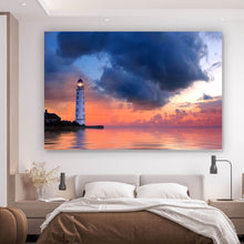 Lade das Bild in den Galerie-Viewer, Poster Leuchtturm Sonnenuntergang Querformat