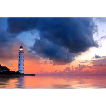 Lade das Bild in den Galerie-Viewer, Aluminiumbild gebürstet Leuchtturm Sonnenuntergang Querformat