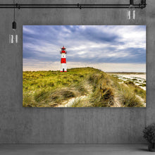 Lade das Bild in den Galerie-Viewer, Aluminiumbild gebürstet Leuchtturm an der Nordsee Küste Querformat