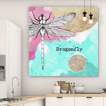 Lade das Bild in den Galerie-Viewer, Aluminiumbild gebürstet Libelle Dragonfly Abstrakt Quadrat
