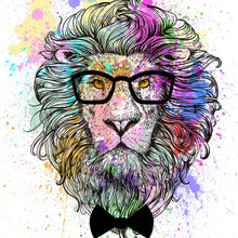 Lade das Bild in den Galerie-Viewer, Spannrahmenbild Löwe mit Brille Aquarell Quadrat