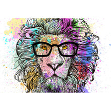 Lade das Bild in den Galerie-Viewer, Poster Löwe mit Brille Aquarell Querformat