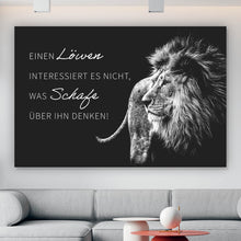 Lade das Bild in den Galerie-Viewer, Aluminiumbild gebürstet Löwe mit Spruch Querformat