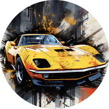 Lade das Bild in den Galerie-Viewer, Aluminiumbild gebürstet Luxus Sportwagen Pop Art Abstrakt Kreis