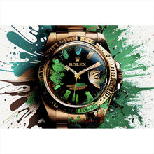 Lade das Bild in den Galerie-Viewer, Aluminiumbild Luxus Uhr Pop Art Grün Abstrakt Querformat