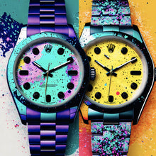 Lade das Bild in den Galerie-Viewer, Aluminiumbild gebürstet Luxus Uhren Pop Art Duo Abstrakt Quadrat