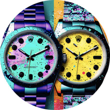 Lade das Bild in den Galerie-Viewer, Aluminiumbild gebürstet Luxus Uhren Pop Art Duo Abstrakt Kreis