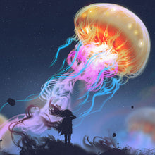 Lade das Bild in den Galerie-Viewer, Aluminiumbild Mädchen mit riesen Qualle Quadrat