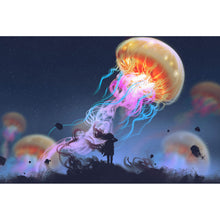 Lade das Bild in den Galerie-Viewer, Aluminiumbild Mädchen mit riesen Qualle Querformat