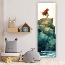Lade das Bild in den Galerie-Viewer, Acrylglasbild Mädchen verträumt auf Fels Panorama Hoch