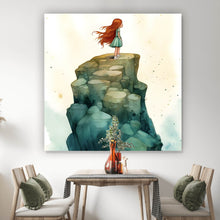 Lade das Bild in den Galerie-Viewer, Acrylglasbild Mädchen verträumt auf Fels Quadrat