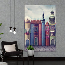 Lade das Bild in den Galerie-Viewer, Leinwandbild Magische Stadt mit alten Büchern Hochformat