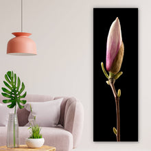 Lade das Bild in den Galerie-Viewer, Spannrahmenbild Magnolienblume auf schwarzem Hintergrund Panorama Hoch