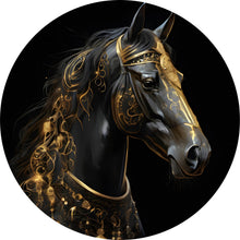 Lade das Bild in den Galerie-Viewer, Aluminiumbild gebürstet Majestätisches Pferd mit Gold Ornamenten Kreis
