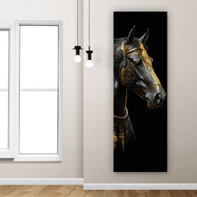 Lade das Bild in den Galerie-Viewer, Acrylglasbild Majestätisches Pferd mit Gold Ornamenten Panorama Hoch