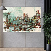 Lade das Bild in den Galerie-Viewer, Aluminiumbild gebürstet Malerei Abstrakte Stadt Querformat