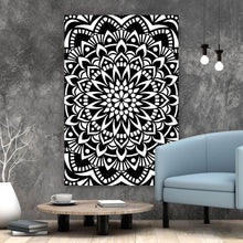 Lade das Bild in den Galerie-Viewer, Leinwandbild Mandala Schwarz Weiß Hochformat