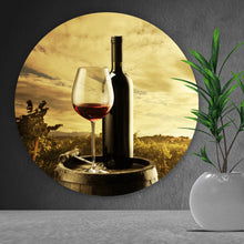 Lade das Bild in den Galerie-Viewer, Aluminiumbild gebürstet Mediterrane Weinreben im Sonnenuntergang Kreis