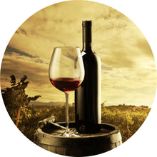 Lade das Bild in den Galerie-Viewer, Aluminiumbild gebürstet Mediterrane Weinreben im Sonnenuntergang Kreis