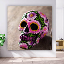 Lade das Bild in den Galerie-Viewer, Acrylglasbild Mexikanischer Schädel mit Blumen Quadrat