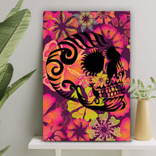 Lade das Bild in den Galerie-Viewer, Aluminiumbild gebürstet Mexikanischer Blumen Schädel Hochformat