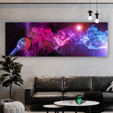 Lade das Bild in den Galerie-Viewer, Aluminiumbild gebürstet Mikrofon in buntem Rauch Panorama