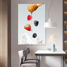 Lade das Bild in den Galerie-Viewer, Acrylglasbild Milchspritzer mit Beeren und Honig Hochformat