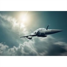 Lade das Bild in den Galerie-Viewer, Aluminiumbild gebürstet Militär Flugzeug am Himmel Querformat