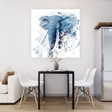 Lade das Bild in den Galerie-Viewer, Aluminiumbild gebürstet Modern Art Elefant Blau Quadrat