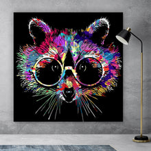 Lade das Bild in den Galerie-Viewer, Aluminiumbild gebürstet Modern art Waschbär mit Brille Quadrat