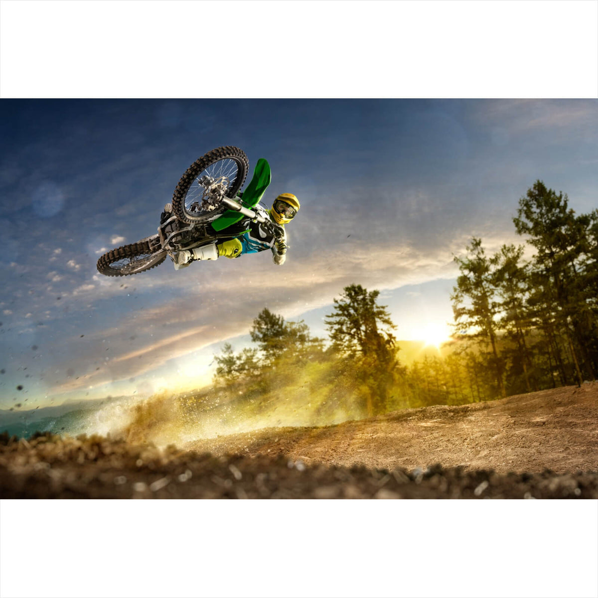 Spannrahmenbild Motocross im Flug im Querformat, Aufhängefertig  Versandkostenfrei