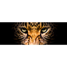 Lade das Bild in den Galerie-Viewer, Leinwandbild Portrait Leopard auf schwarzem Hintergrund Panorama