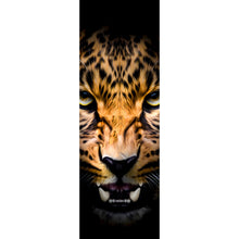 Lade das Bild in den Galerie-Viewer, Aluminiumbild gebürstet Portrait Leopard auf schwarzem Hintergrund Panorama Hoch