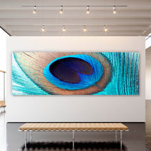 Lade das Bild in den Galerie-Viewer, Leinwandbild Pfauenfeder Türkis Panorama